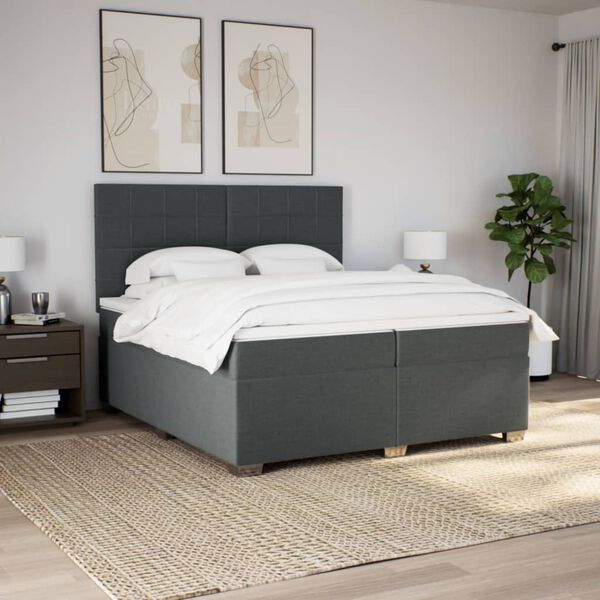 vidaXL Cama box spring con colch&oacute;n tela gris oscuro 200x200 cm
