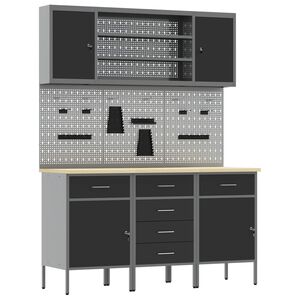 vidaXL Armario de trabajo 7 uds. Negro Madera Ingenierizada y Acero
