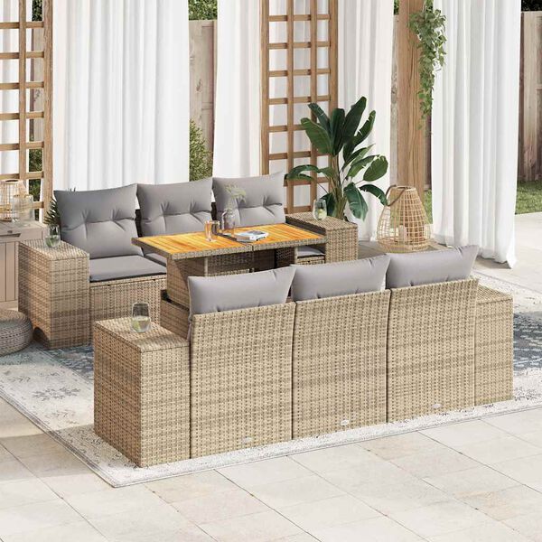 vidaXL Set sof&aacute;s de jard&iacute;n 7 piezas y cojines rat&aacute;n sint&eacute;tico beige