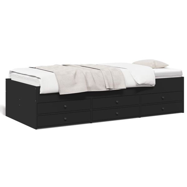 vidaXL Sofá cama con cajones sin colchón negro 90x200 cm