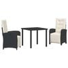 vidaXL Conjunto de Comedor de Jard&iacute;n 3 uds. Negro rat&aacute;n sint&eacute;tico