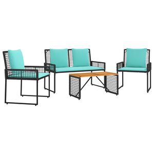 vidaXL Juego de muebles de exterior con coj&iacute;n 4 pcs Negro y Turquesa