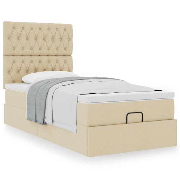 vidaXL Estructura de cama otomana con colch&oacute;n tela crema 90x190cm