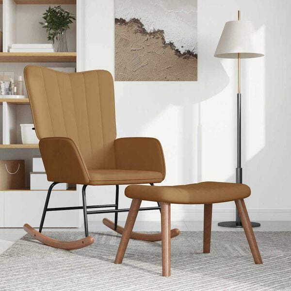vidaXL Silla mecedora con reposapi&eacute;s terciopelo marr&oacute;n