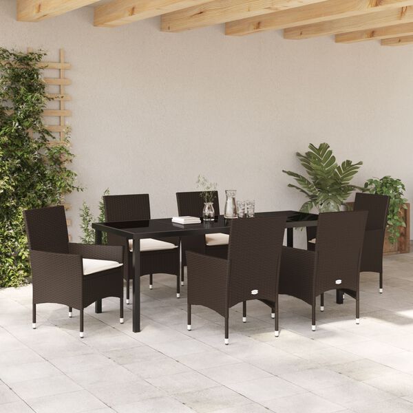 vidaXL Conjunto de Comedor de Jard&iacute;n 7 pcs Marr&oacute;n rat&aacute;n sint&eacute;tico