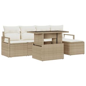 vidaXL Conjunto de sof&aacute; de jard&iacute;n 6 pcs Beige Polirat&aacute;n