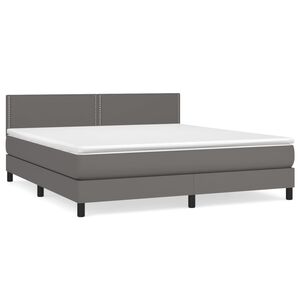 vidaXL Cama box spring con colch&oacute;n cuero sint&eacute;tico gris 180x200 cm
