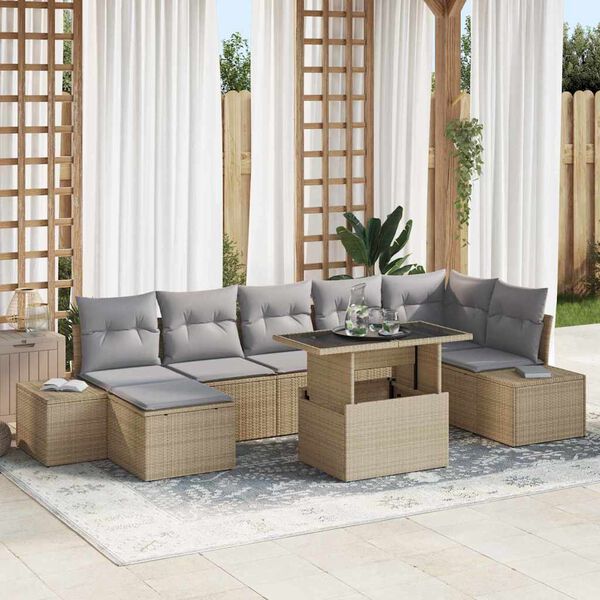 vidaXL Conjunto de sof&aacute; de jard&iacute;n 8 pcs Beige Polirat&aacute;n