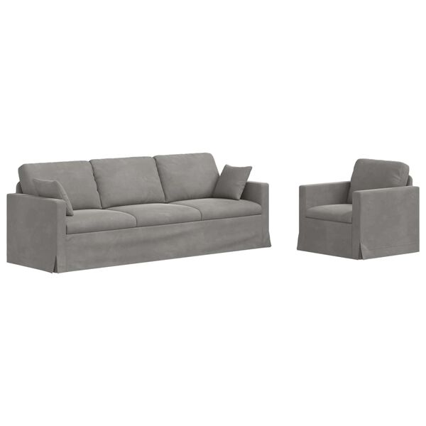 vidaXL Sof&aacute; 2 pcs Gris Claro 228 x 78 x 80 cm Terciopelo
