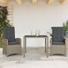 vidaXL Set comedor de jard&iacute;n 3 piezas con cojines rat&aacute;n sint&eacute;tico gris