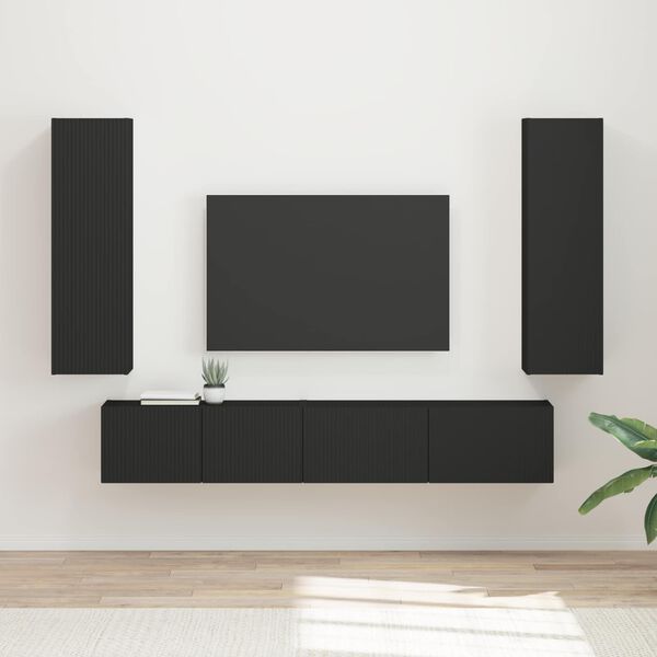 vidaXL Conjunto de mueble de TV 3 pcs Negro Madera de ingenier&iacute;a