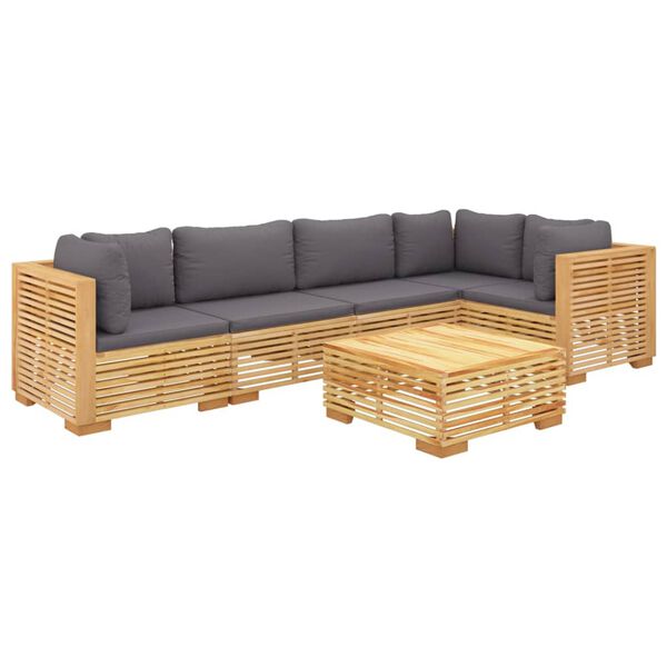 vidaXL Juego muebles de jard&iacute;n 6 piezas y cojines madera maciza teca