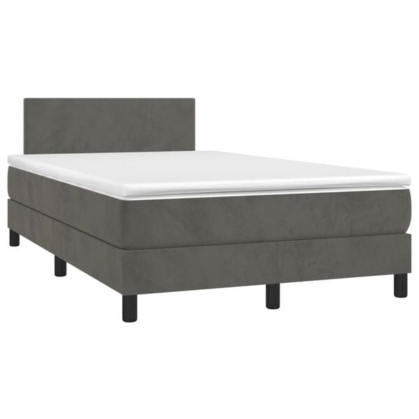 vidaXL Cama box spring colch&oacute;n y LED terciopelo gris oscuro 120x200 cm