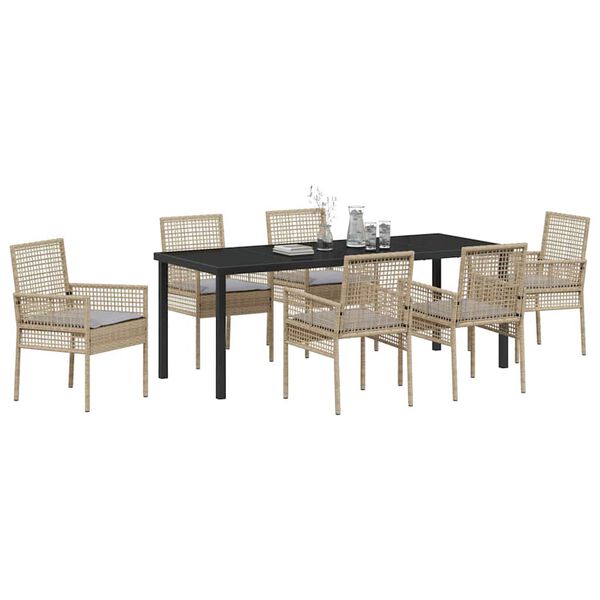vidaXL Conjunto de Comedor de Jard&iacute;n 7 pcs Beige rat&aacute;n sint&eacute;tico
