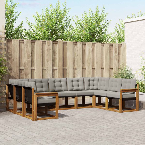 vidaXL Conjunto de sof&aacute;s de exterior 9 pcs Gris Natural y Claro