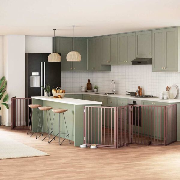 vidaXL Puerta de perros plegable 8 paneles madera &aacute;lamo marr&oacute;n 640 cm