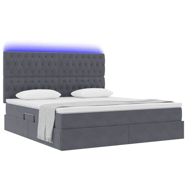 vidaXL Cama con almacenamiento y LED con LED Gris oscuro 180 x 200 cm