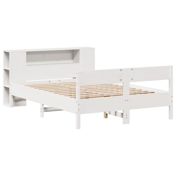vidaXL Cama con estanter&iacute;a sin colch&oacute;n madera maciza blanca 140x190 cm