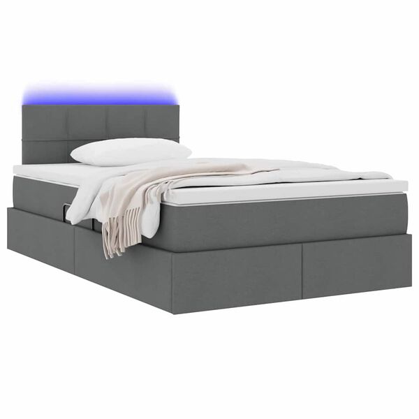 vidaXL Cama con almacenamiento y LED Gris oscuro 120 x 190 cm