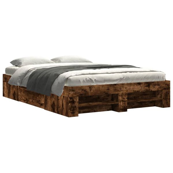 vidaXL Estructura de cama sin colch&oacute;n madera roble ahumado 140x190 cm