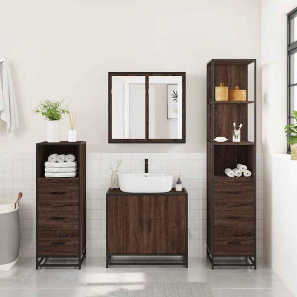 vidaXL Set de muebles baño 4 pzas madera contrachapada roble marrón