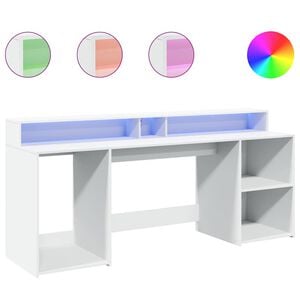 vidaXL Escritorio con luz LED madera ingenier&iacute;a blanco 200x55x91 cm