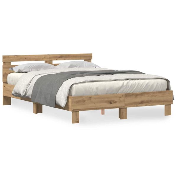 vidaXL Estructura de cama con cabecera Roble artisan 140 x 190 cm