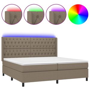 vidaXL Cama box spring colch&oacute;n y luces LED tela gris taupe 200x200 cm