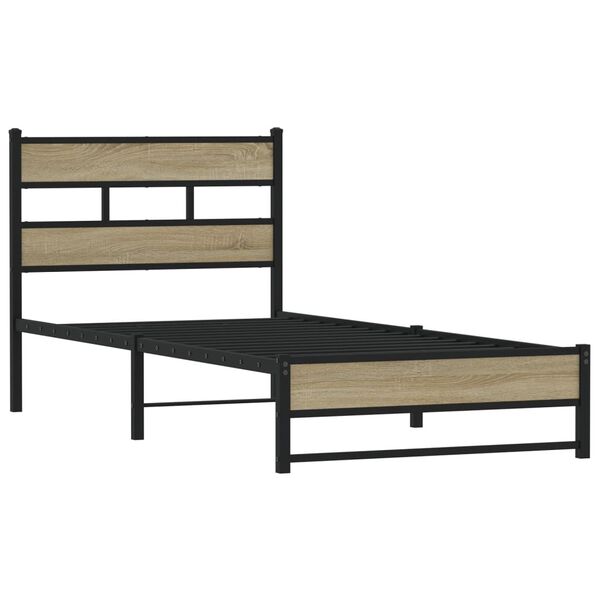 vidaXL Estructura de cama sin colch&oacute;n metal roble Sonoma 100x200 cm