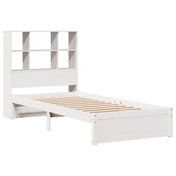 vidaXL Cama con estanter&iacute;a sin colch&oacute;n madera maciza blanco 90x200 cm