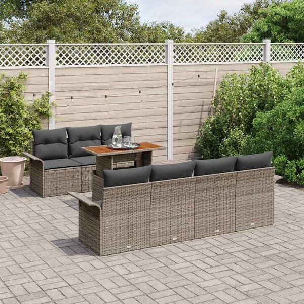 vidaXL Conjunto de sofá de jardín 8 pcs Gris Poliratán