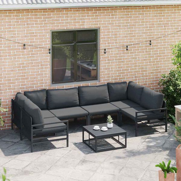 vidaXL Conjunto de sofás de jardín con cojín 7 pcs Negro Acero
