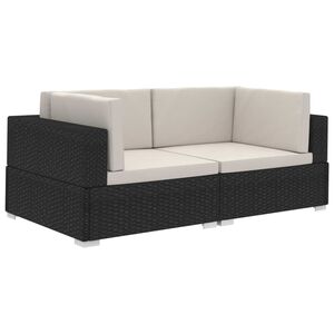 vidaXL Asiento seccional de esquina con cojines 2 pzas rat&aacute;n PE negro