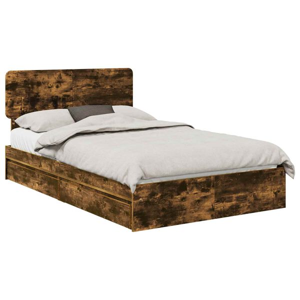 vidaXL Cama con almacenamiento con cabecera Roble ahumado 120 x 190 cm