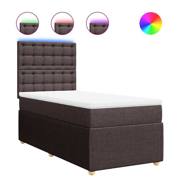 vidaXL Cama box spring con colch&oacute;n tela marr&oacute;n oscuro 90x200 cm
