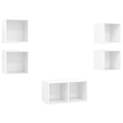 vidaXL Juego de muebles de salón 5 pzs madera ingeniería blanco brillo