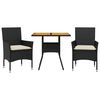 vidaXL Set de comedor jard&iacute;n 3 pzas con cojines rat&aacute;n PE acacia negro