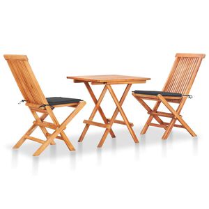 vidaXL Set de bistr&oacute; 3 pzas con cojines antracita madera maciza teca
