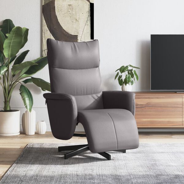 vidaXL Sill&oacute;n reclinable con reposapi&eacute;s cuero sint&eacute;tico gris