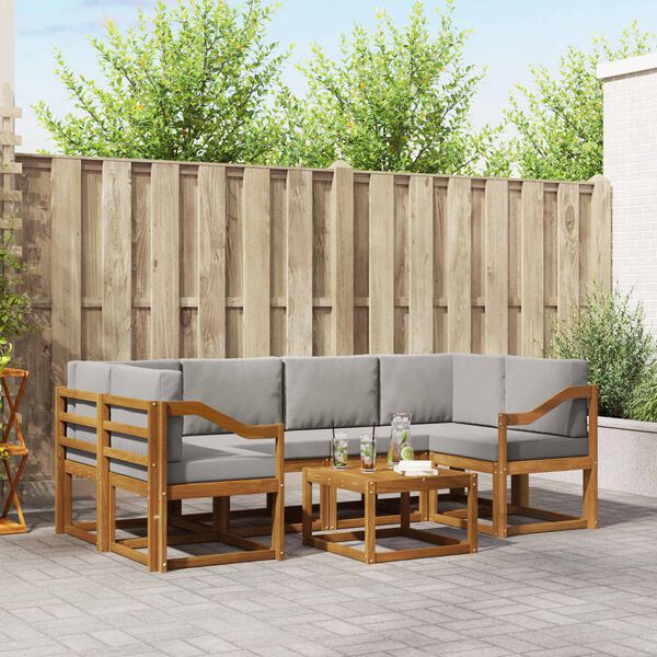 vidaXL Conjunto de sof&aacute;s de exterior 7 pcs Gris Natural y Claro