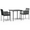 vidaXL Set comedor jard&iacute;n 3 pzas y cojines acero rat&aacute;n sint&eacute;tico negro