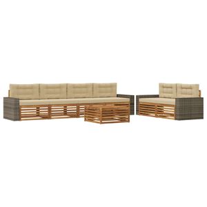 vidaXL Conjunto de sof&aacute;s de exterior 7 uds. Natural y Beige Poli&eacute;ster