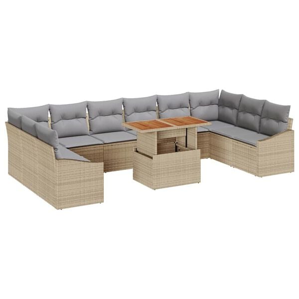vidaXL Conjunto de Comedor de Jard&iacute;n con coj&iacute;n 11 pcs Beige y gris