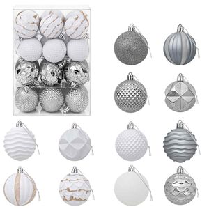 vidaXL Juego de bolas navide&ntilde;as 36 uds. Blanco y gris Di&aacute;m. 6 cm
