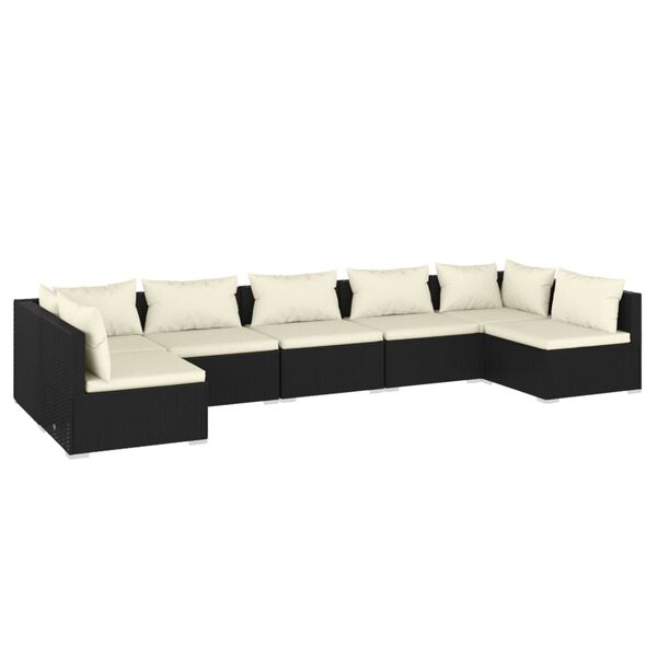 vidaXL Set de muebles de jard&iacute;n 7 pzas y cojines rat&aacute;n sint&eacute;tico negro