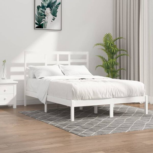 vidaXL Estructura de cama sin colch&oacute;n madera maciza blanco 120x190 cm