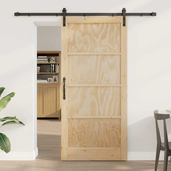 vidaXL Puerta Corredera Natural y negro 93 x 202 cm