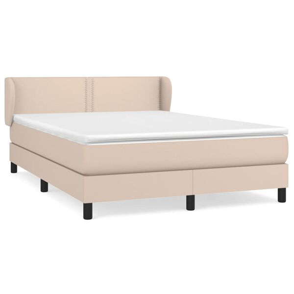 vidaXL Cama box spring con colchón cuero sintético capuchino 140x200cm