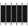 vidaXL Biombo divisor de 5 paneles negro 200x180 cm