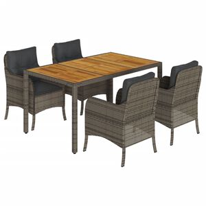 vidaXL Set comedor de jard&iacute;n 5 piezas con cojines rat&aacute;n sint&eacute;tico gris